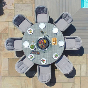 Oxford 8 Seat Round Fire Pit Dining Set with Heritage Chairs and Lazy Susan | Light Grey  Maze   