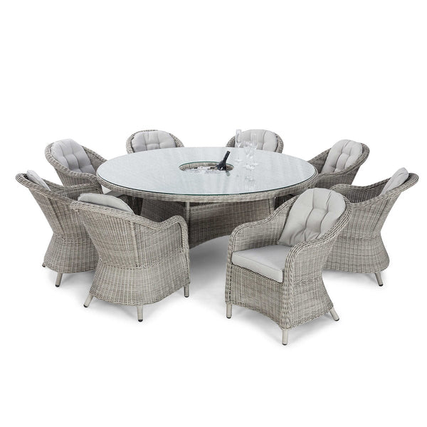 Oxford 8 Seat Round Ice Bucket Dining Set with Heritage Chairs and Lazy Susan | Light Grey  Maze   