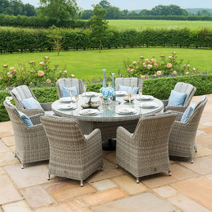 Oxford 8 Seat Round Ice Bucket Dining Set with Venice Chairs and Lazy Susan | Light Grey  Maze   