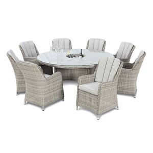 Oxford 8 Seat Round Ice Bucket Dining Set with Venice Chairs and Lazy Susan | Light Grey  Maze   