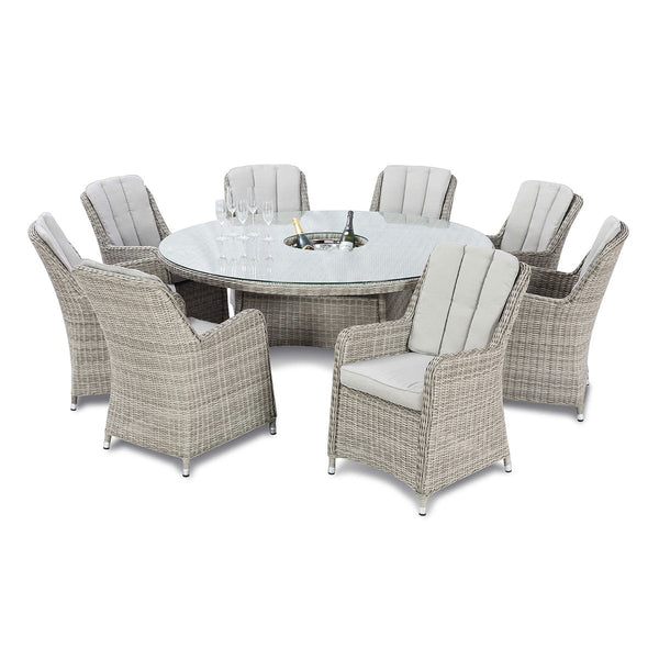 Oxford 8 Seat Round Ice Bucket Dining Set with Venice Chairs and Lazy Susan | Light Grey