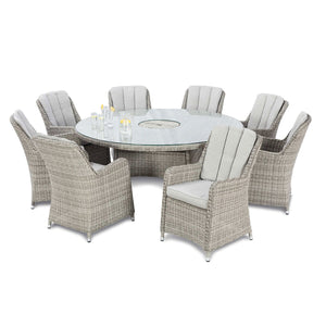 Oxford 8 Seat Round Ice Bucket Dining Set with Venice Chairs and Lazy Susan | Light Grey  Maze   