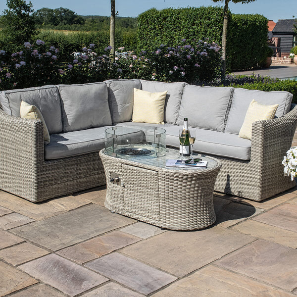 Oxford Small Corner Sofa Set with Fire Pit | Light Grey