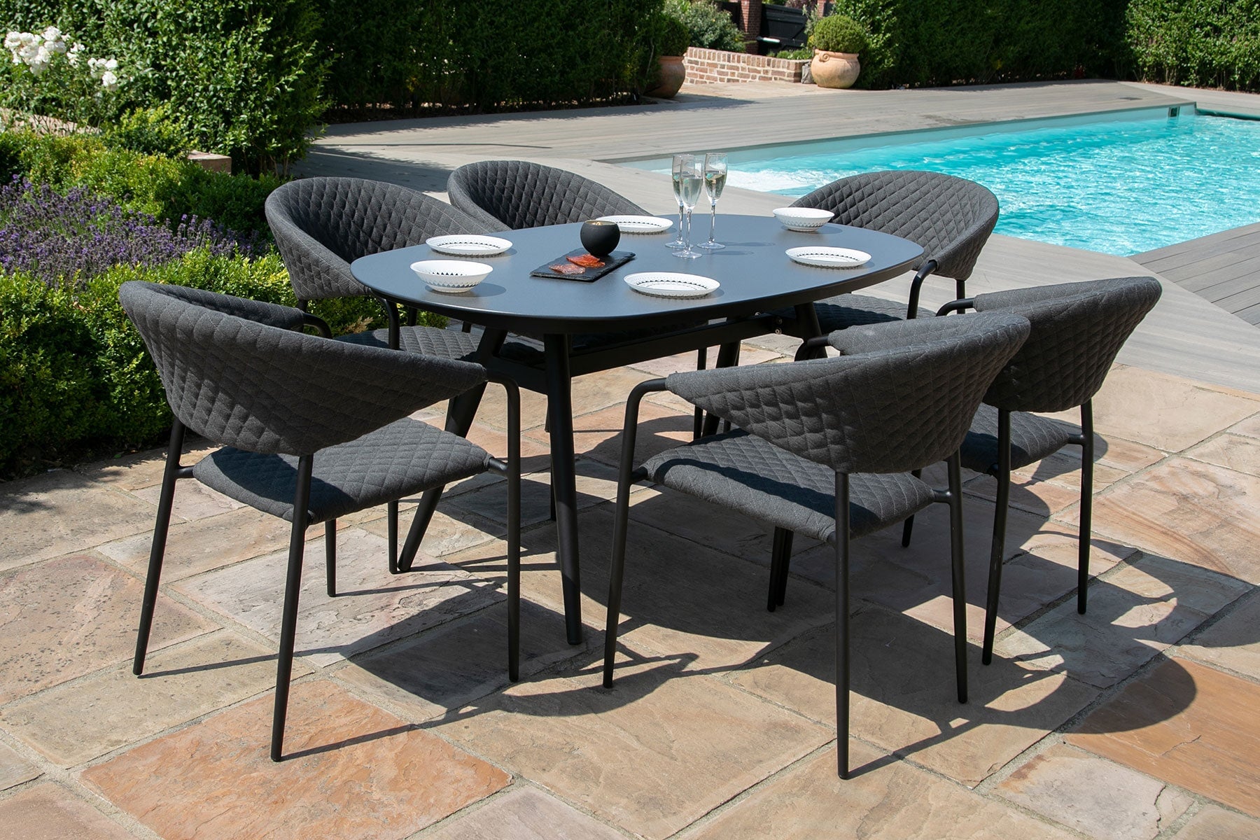 Pebble 6 Seat Oval Dining Set | Charcoal