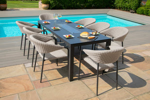 Pebble 8 Seat Rectangular Fire Pit Dining Set | Taupe  Maze   