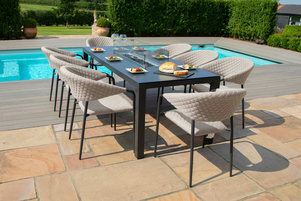 Pebble 8 Seat Rectangular Fire Pit Dining Set | Taupe  Maze   