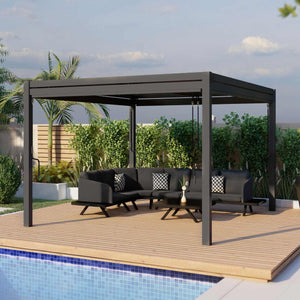 Pergola Aluminium Square 30x30 with 4 Drop Sides | Grey  Maze   