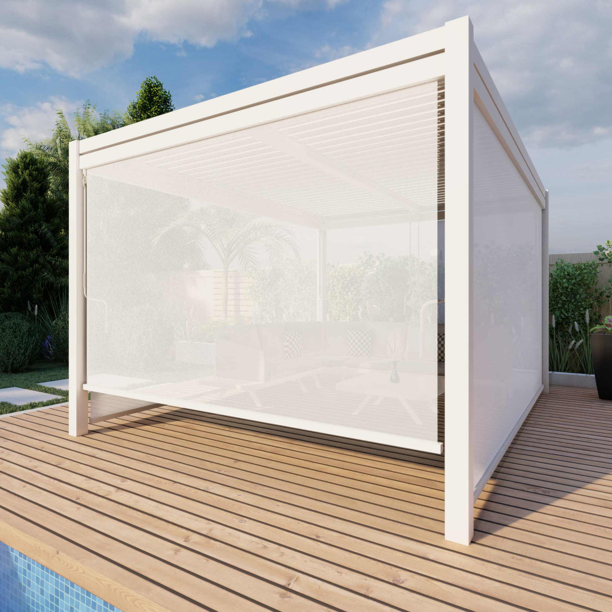 Pergola Aluminium Square 30x30 with 4 Drop Sides | White