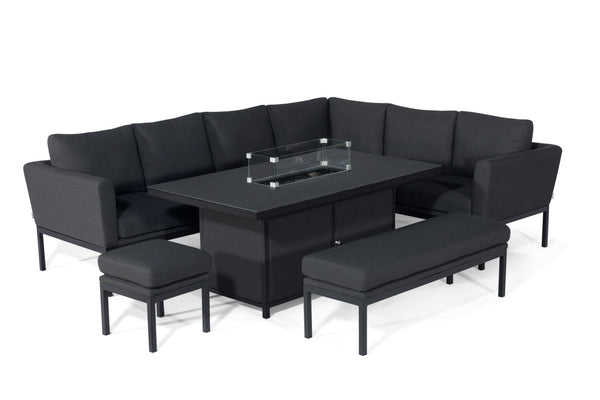 Pulse Left Handed Rectangular Corner Dining Set with Fire Pit | Charcoal  Maze   