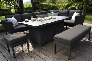 Pulse Left Handed Rectangular Corner Dining Set with Fire Pit | Charcoal  Maze   