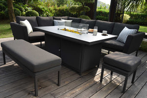 Pulse Rectangular Corner Dining Set with Fire Pit | Charcoal