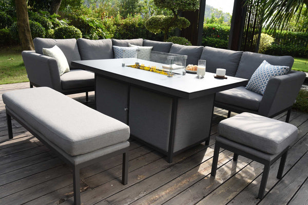 Pulse Rectangular Corner Dining Set with Fire Pit | Flanelle  Maze   