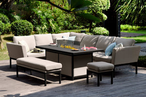 Pulse Rectangular Corner Dining Set with Fire Pit | Taupe