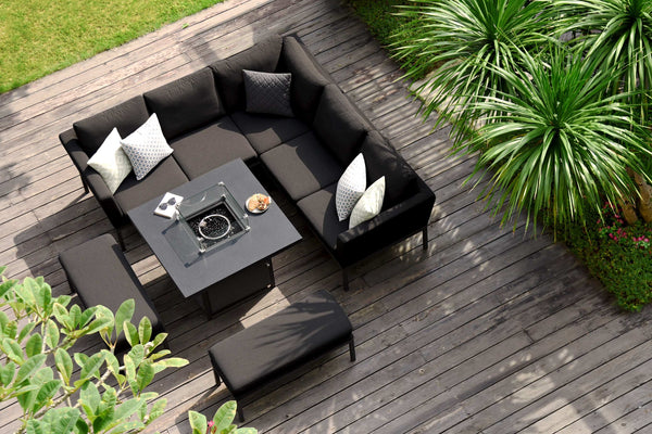 Pulse Square Corner Dining Set with  Fire Pit | Charcoal  Maze   