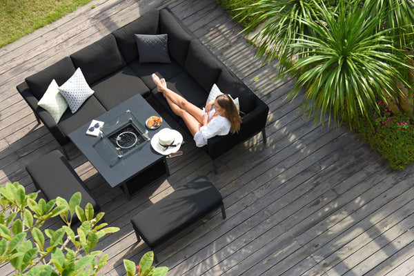Pulse Square Corner Dining Set with  Fire Pit | Charcoal  Maze   