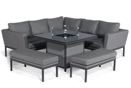 Pulse Square Corner Dining Set with  Fire Pit | Flanelle