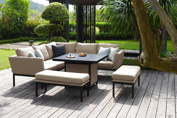 Pulse Square Corner Dining Set with  Fire Pit | Taupe  Maze   