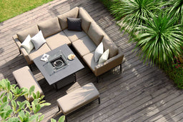Pulse Square Corner Dining Set with  Fire Pit | Taupe