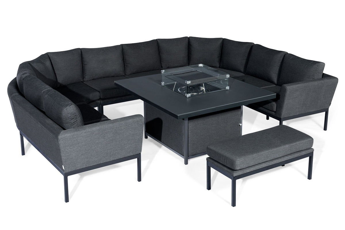 Pulse U Shape Dining Set with Fire Pit Charcoal