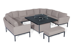 Pulse U Shape Dining Set with Fire Pit | Taupe