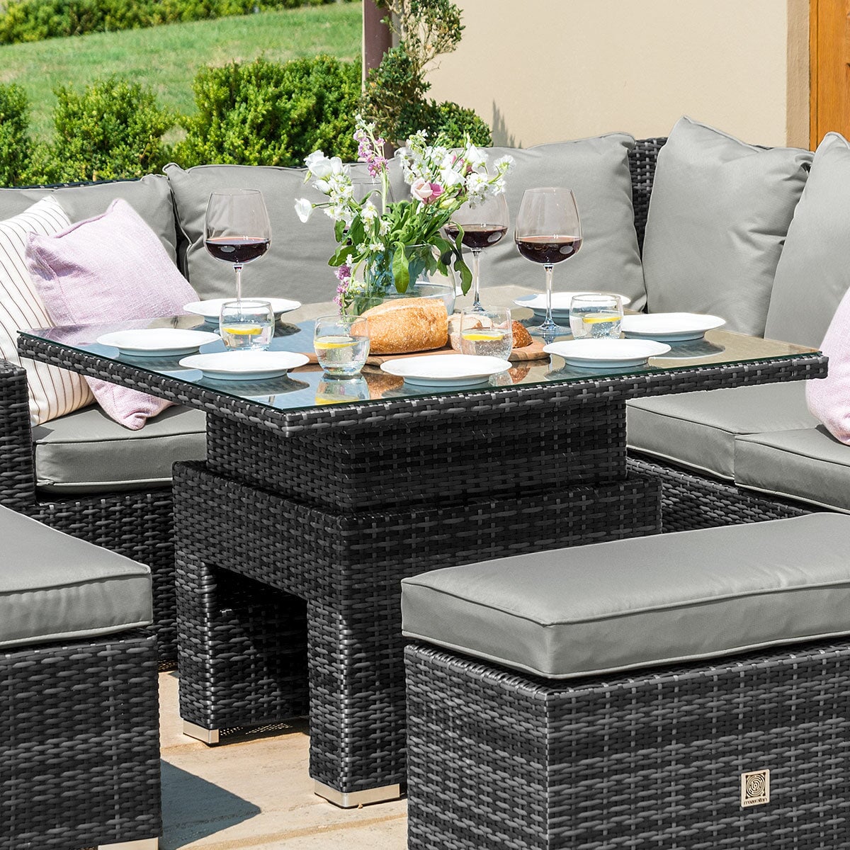 Richmond Corner Bench Set with Rising Table | Grey