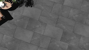 Slate™ | Black Stone Effect Porcelain Paving Tiles (60x90x2cm)