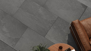 Slate™ | Black Stone Effect Porcelain Paving Tiles (60x90x2cm)