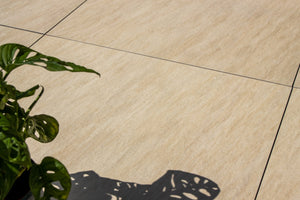Stone Effect Porcelain Paving and Subframe Pack 3.6m x 3.6m (12.96sqm)  Tile Space Feathered Sandstone | 60 x 60cm | Beige  