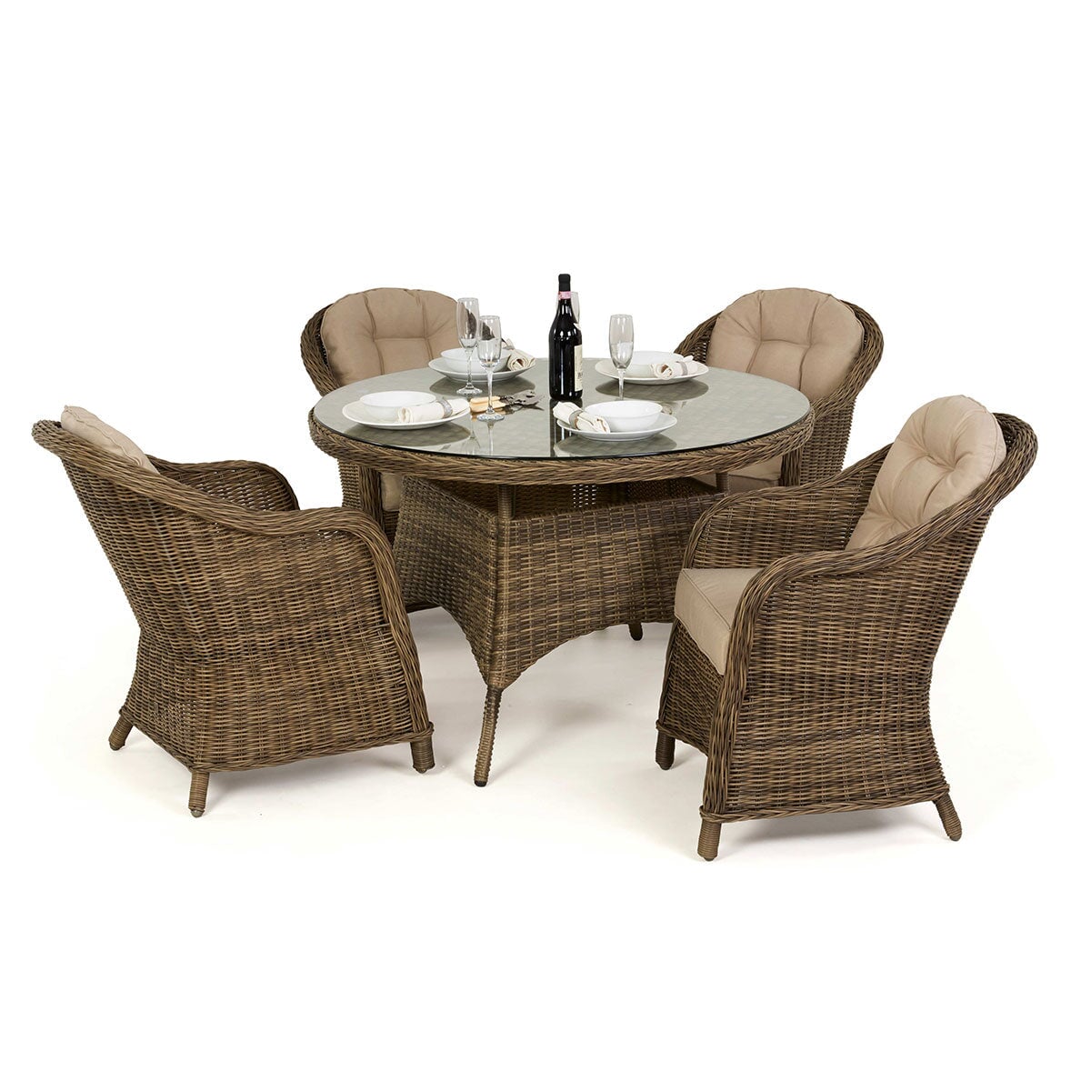 Winchester 4 Seat Round Dining Set with Heritage Chairs | Natural