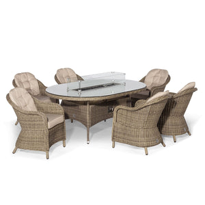 Winchester 6 Seat Oval Fire Pit Dining Set with Heritage Chairs  | Natural  Maze   