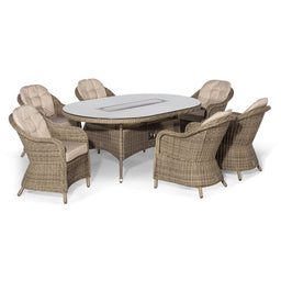 Winchester 6 Seat Oval Fire Pit Dining Set with Heritage Chairs  | Natural