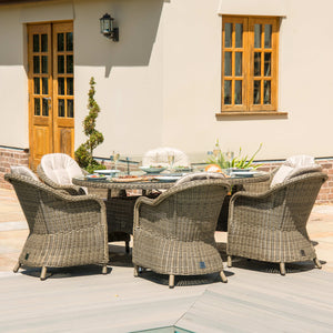 Winchester 6 Seat Oval Fire Pit Dining Set with Heritage Chairs  | Natural  Maze   