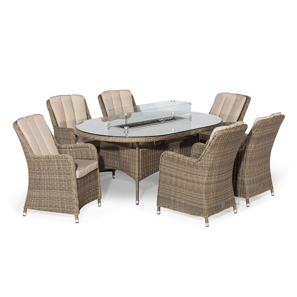 Winchester 6 Seat Oval Fire Pit Dining Set with Venice Chairs  | Natural  Maze   