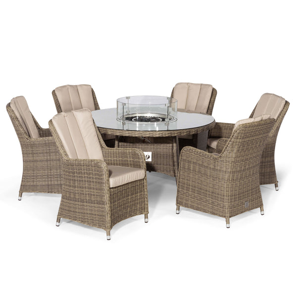 Winchester 6 Seat Round Fire Pit Dining Set with Venice Chairs and Lazy Susan | Natural  Maze   