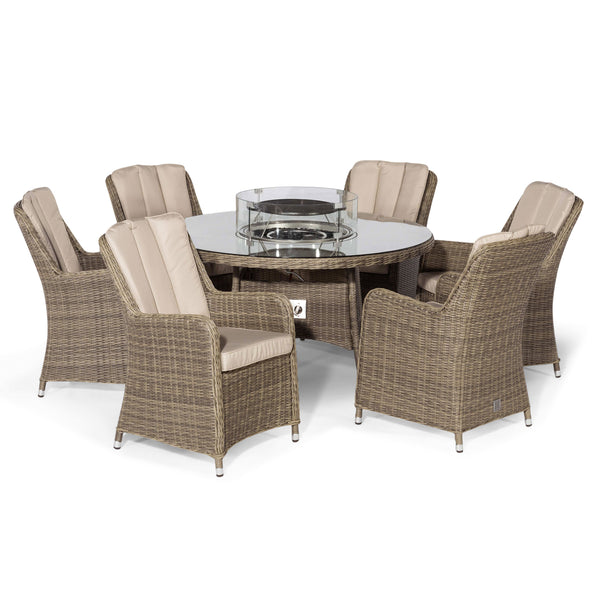 Winchester 6 Seat Round Fire Pit Dining Set with Venice Chairs and Lazy Susan | Natural  Maze   