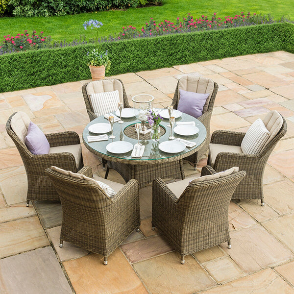 Winchester 6 Seat Round Ice Bucket Dining Set with Venice Chairs and Lazy Susan | Natural  Maze   