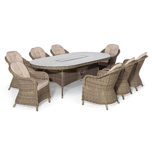 Winchester 8 Seat Oval Fire Pit Dining Set with Heritage Chairs  | Natural  Maze   