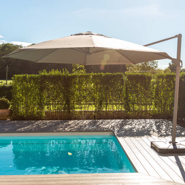Zeus Cantilever Parasol 3.5m Round - With LED Lights & Cover | Taupe  Maze   