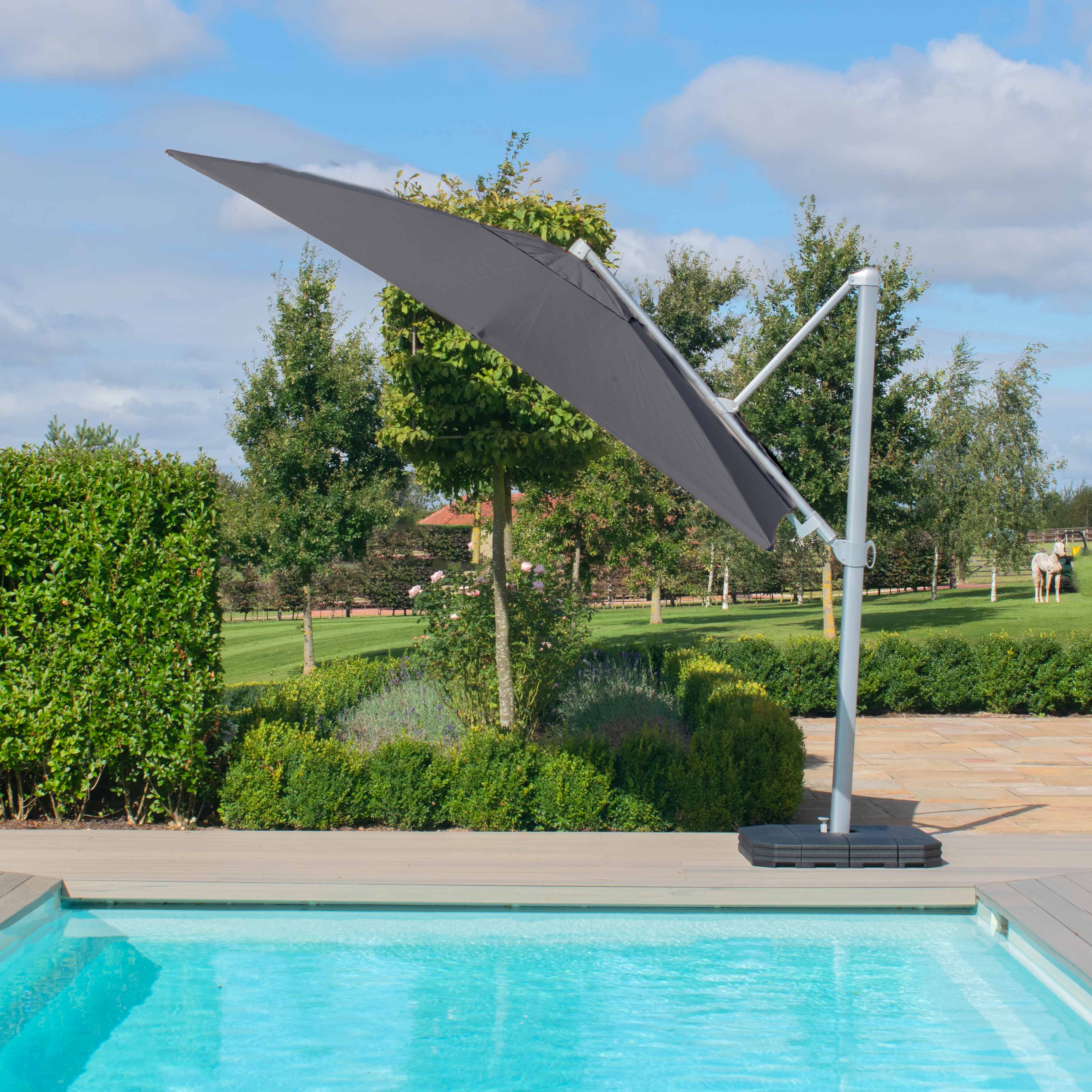 Zeus Cantilever Parasol 3m Square - With LED Lights & Cover | Charcoal