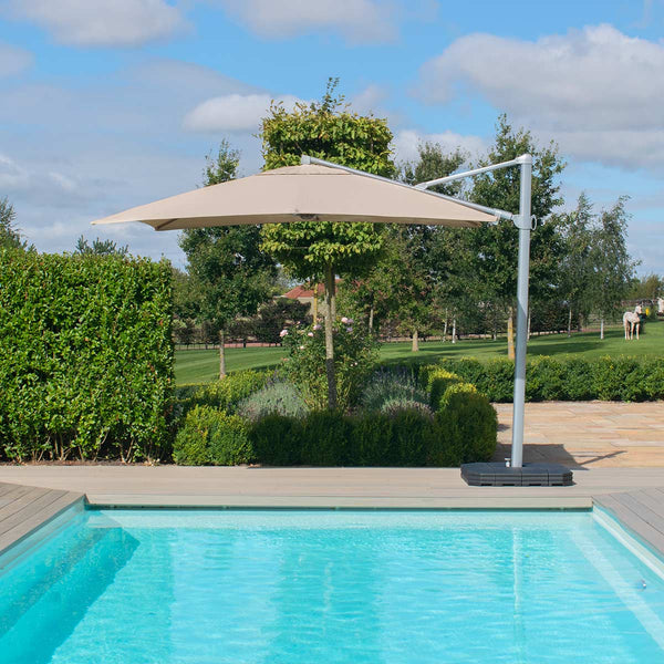 Zeus Cantilever Parasol 3m Square - With LED Lights & Cover | Taupe
